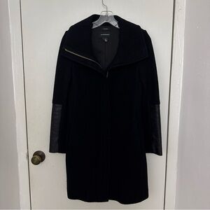 Club Monaco Wayland Black Wool Coat with Leather Cuffs